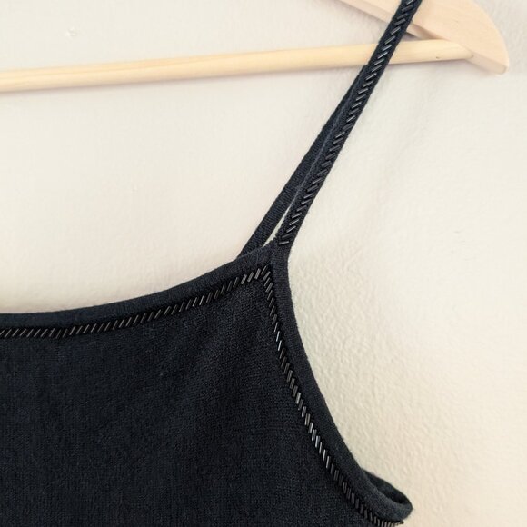 Tommy Hilfiger Black Y2K Spaghetti Strap Knit Top Beaded with‎ Ruffles Size SP - Picture 6 of 14